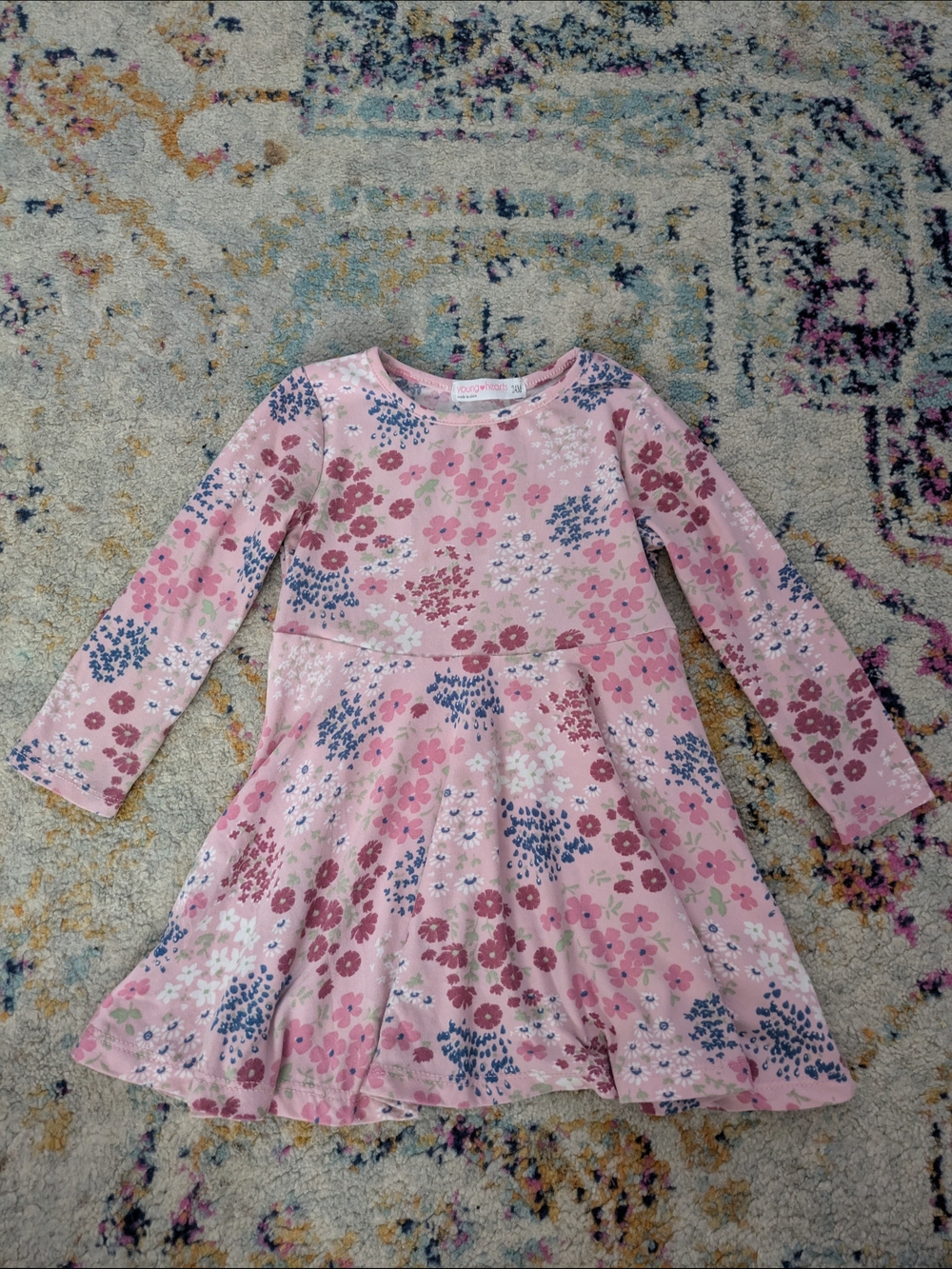 Young Hearts Toddler Pink Floral Long Sleeve Dress